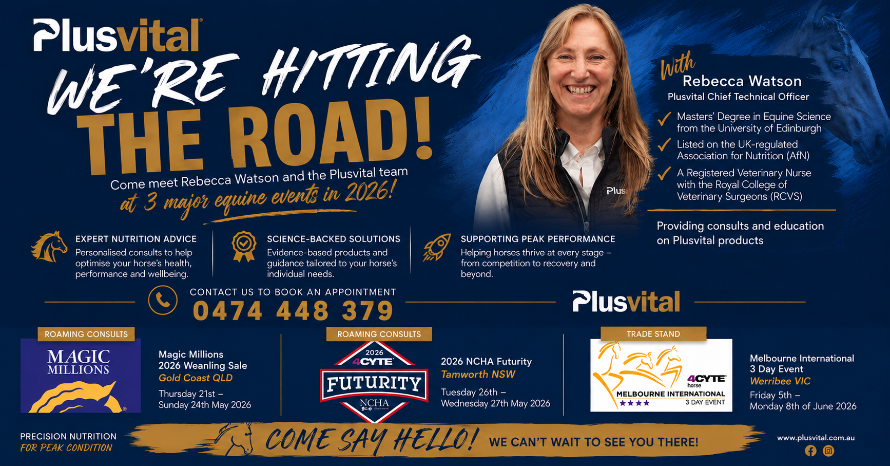 Plusvital’s Rebecca Watson Heading to Australia for 3 Major 2026 Equine Events